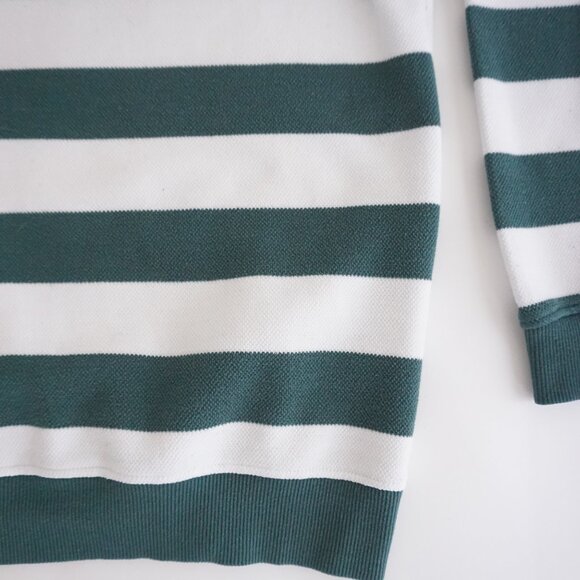 French Clique Polo Club Green White Rugby Stripe Quarter Zip Preppy Pullover M - Picture 5 of 9